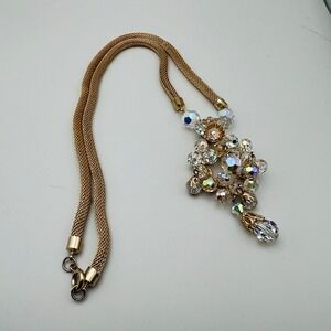 Vintage Juliana Necklace Cascading Crystal Drop Gold Tone Mesh Chain D & E